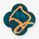 Max Gimblett, Jade Treasure, 2023, gesso, acrylic and vinyl polymers, size, Celestial Sunrise variegated metal leaf on canvas, 63.5 x 63.5 x 5.1 cm
