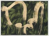 Max Gimblett, The River and the Jungle, 2023, gesso, acrylic and vinyl polymers, size, Chinese Pewter leaf on canvas, 127 x 177.8 x 5.1 cm
