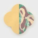 Max Gimblett, Hands of Gold, 2022-2023, gesso, acrylic and vinyl polymers, size, 23kt French Red gold leaf on canvas and wood panel, 63.5 x 63.5 x 5.1 cm