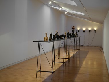 Installation view of Nichola Shanley, The Agnes Dei Collecion, upstairs at Two Rooms, Auckland. Photo: Sam Hartnett