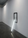 Bill Culbert & Ralph Hotere, Post Black, Window #14, 1992, wooden window, paint and fluorescent light fitting, 106 x 63 x 11 cm