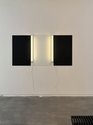 Bill Culbert & Ralph Hotere, Post Black, Window #11 & #12, 1992, flat board, glass, paint and fluorescent light fitting, 106 x 63 x 11 cm