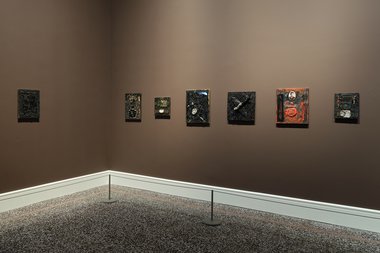 The smaller Derek Jarman paintings as installed at Gus Fisher. Photo: Sam Hartnett