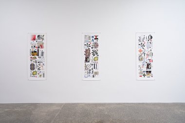 View of Richard Killeen's Sampler (9391), 2024; Sampler (9392), 2024; Sampler (9393), 2024 as installed at Ivan Anthony Gallery.