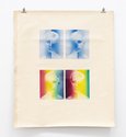 Billy Apple, Vertical Progressive (Silver over Cyan, Rainbow) 1967, offset colour photo-lithography on loose primed canvas, 108 x 94 cm