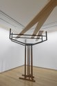 Ana Iti's installation, A resilient heart like the manawa, 2024, kauri timber, steel, rust, audio field recordings. Detail. At Auckland Art Gallery Toi o Tamaki. 