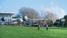 Ruth Watson's Other Worlds (2018-2024), steel, polystyrene, cement/fibreglass mix, paint, 4435 x 2000 x 2000 mm, at Auckland Botanic Gardens. Courtesy Auckland Council Public Art. Photo credit: David St George 