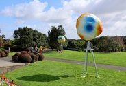 Ruth Watson's Other Worlds (2018-2024) steel, polystyrene, cement/fibreglass mix, paint, 4435 x 2000 x 2000 mm, at Auckland Botanic Gardens. Courtesy Auckland Council Public Art. Photo credit: Ruth Watson