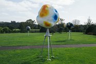 Ruth Watson's Other Worlds (2018-2024) steel, polystyrene, cement/fibreglass mix, paint, 4435 x 2000 x 2000 mm, at Auckland Botanic Gardens. Detail. Courtesy Auckland Council Public Art. Photo credit: David St George