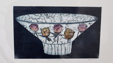 Sue Roots, roses + gypsophila, etching, 15 x 24.5 cm. Photo: Norman Franke