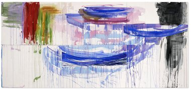 Gretchen Albrecht, Receptum, 1988, gouache and collage on paper, six panels, 2140 x 4700 mm (overall)