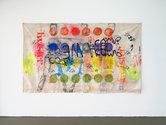 Anto Yeldezian, Don't Welcome Me Mat, 2025, acrylic, enamel spray, charcoal, soft pastel and wax crayon on canvas sheet, 1600 x 2700 mm