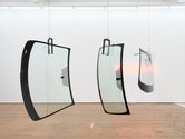 Cerith Wyn Evans, Shift Piano for D.T. (III), 2025, 3 screens, windscreen mobile, approx diameter 3300 mm