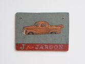 Denis O'Conor, j for Jargon, 2025, carved, pigment on Catskill Montaon Slate, 175 x 240 mm