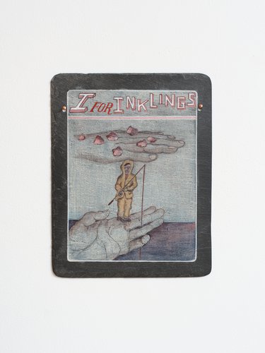 Denis O'Connor, I for Inklings, 2024, pigment, wax on Welsh slate, 245 x 195 mm