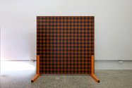 Andrew Barber, Stiff Blanket (A man as a bird in a blanket), 2021-2025  Ink on linen, acrylic on fencing battens, screws  135 x 135 x 4 cm (canvas)  59 x 75 x 5.5 cm (feet) 