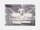 Simon Denny, Helsing HX-2 below, 2025, handheld inkjet on primed canvas, 70 x 100 x 4 cm