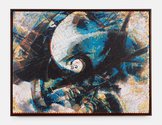 Simon Denny, Output 1690, 2025, plotted gouache and inkjet on canvas, 62.5 x 82.5 x 6 cm (framed)