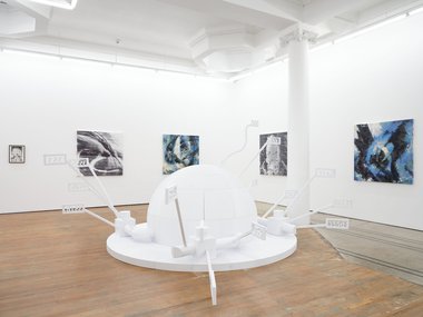 Installation of Simon Denny's 'The Future' exhibition at Michael Lett.