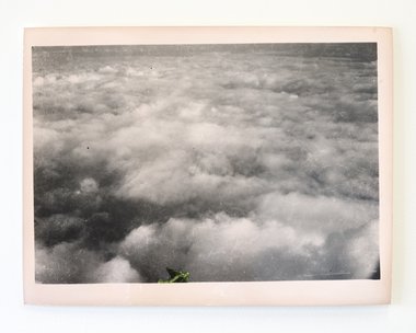 Timothy Webby, Untitled, (Spitfire viewed from Bomber), 2025 Selenium toned silver gelatin print of medium format negative (1939-1942) on hand-dyed resin coated paper 25.9 x 37.7cm (image size) 30.4 x 40.5cm (paper size)
