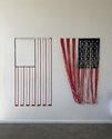 Pip Culbert: Empty Flag, ed.1/10,2007, cotton, metal eyelets, pins, 158 x 85 cm / Shredded Flag, ed.1/10, 2007, cotton, metal eyelets, pins, 158 x 85 cm