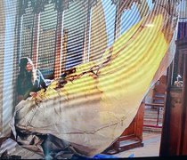 The artist at work, draping Vital Union (video still)